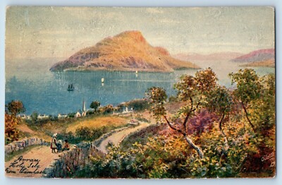 Scotland Postcard Arran Holy Isle Center of Lamlash Bay c1910 Oilette Tuck Art