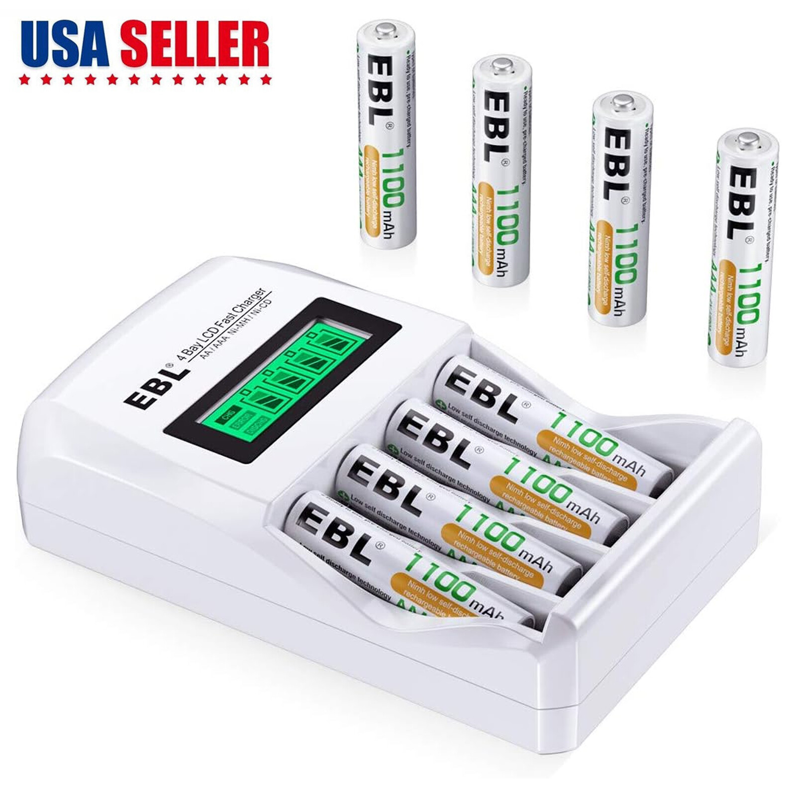 8x EBL Rechargeable AAA Batteries 1100mAh + LCD Individual Battery Charger-image