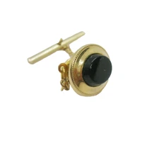 Vintage Tie Tack with Chain black Onyx Gemstone Suit Accessory Formal Wear