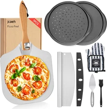 Pizza Peel Pizza Pan Set, 7Pcs Pizza Oven Accessories, 12 Inch Metal Pizza Paddl