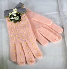NOS Vtg 50s Lee Begman Knit Wool Gloves Embellished Beaded Gold Metallic Trim