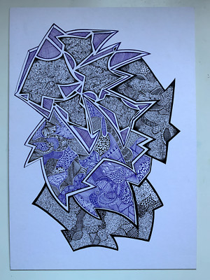 Lila und schwarze abstrakte Zeichnung auf A3 MountBoard (kleiner Fleck) - Original Kunst 