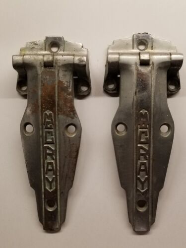 Vintage Antique 6.25" McCray Nickel Brass Ice Box Hinges Pair - worn finish - Picture 1 of 5
