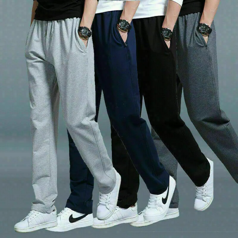 Mens Fleece Open Hem Bottoms Track Pants Casual Joggers Jogging