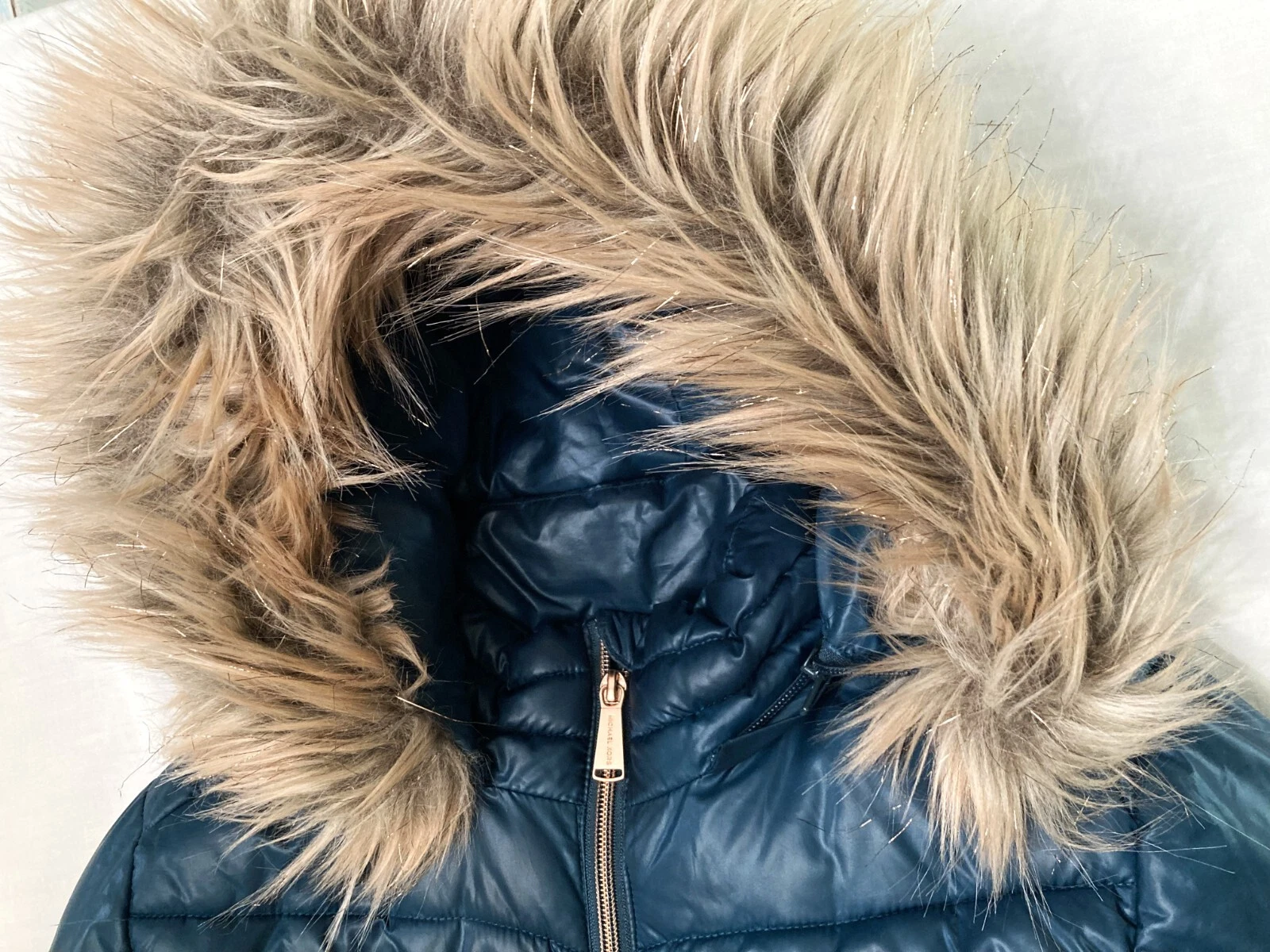 Giacca Michael Kors smeraldo scuro bambino 16 puffer pelliccia foderata cappuccio verde sacramento