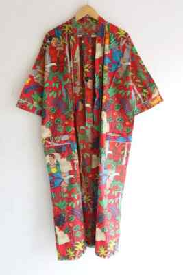Indian Red Frida Print Cotton Robe Long Kimono Sleepwear Night Suit Kimono Robe