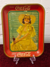 1938 ALTES ORIGINAL COCA COLA TABLETT  WERBUNG TRAY US GIRL in THE SHADE