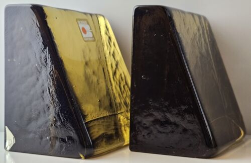 Blenko Brown Gold Glass Book Ends Wedge Wayne Husted 1960s Mid Century Modern TM - Picture 11 of 24
