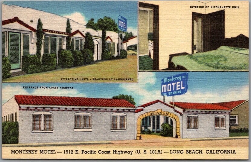 Long Beach, California Postcard MONTEREY MOTEL Highway 101-A PCH Roadside  Linen | eBay