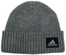 Adidas Three Stripe Knit Beanie Hat Cap Gray