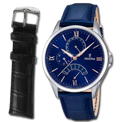 Festina Herrenuhr Analog-Quarz blau plus Lederarmband schwarz USF16823/3