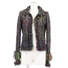 CHANEL 03A P22059 Mohair Blend Fringe Jacket Women Size 38 Multicolor