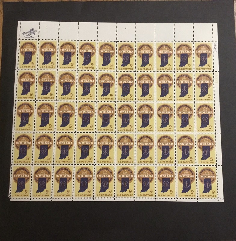 Indiana Sesquicentennial Statehood Stamps,Scott 1308, Original Gum 50-5c.  1966