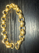 9 carat solid adult belcher bracelet , half patterned , 32g solid gold bracelet