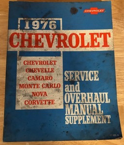 1976 Chevrolet Service and Overhaul Manual Supplement Corvette Camaro Chevelle 