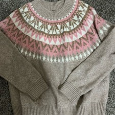 Tommy Hilfiger Sweater Womens 2XL Beige Pink Nordic Fair Isle Snowflake