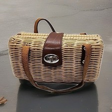 Vintage 60's Hong Kong Wicker  Leather Basket Weave Handle/Handbag Purse
