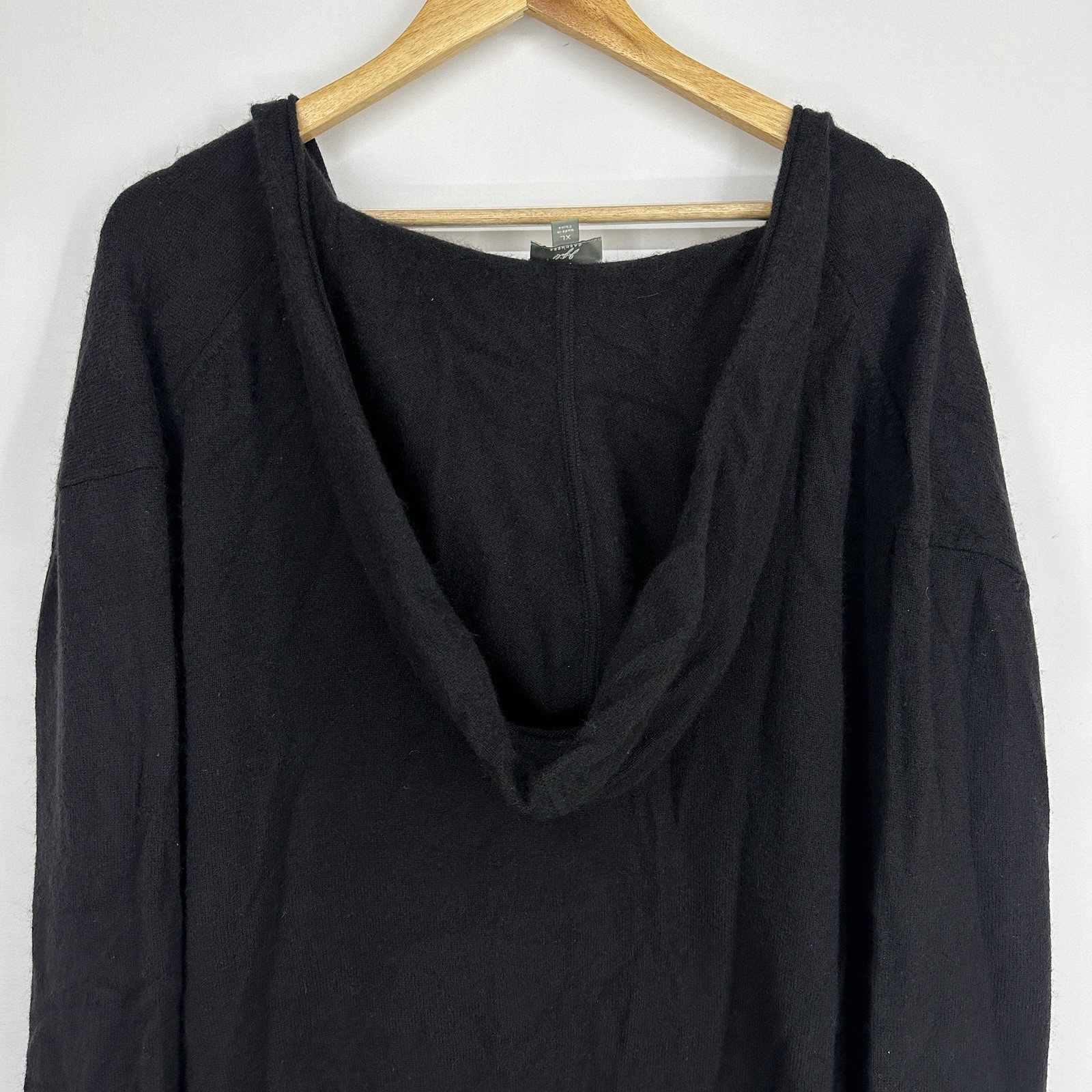 J Jill Cashmere Tunic XL Hoodie Long Sleeve Shirt Soft Quiet Luxury Basic Black