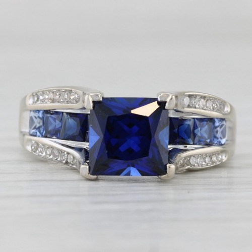 2.75ctw Creado en Laboratorio Diamante Zafiro Anillo 10k Oro Blanco Talla 6.75 - Imagen 2 de 10