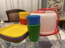 Tupperware Kids Mini Tea Party Play Set Cake Taker Plates Tumblers NEW