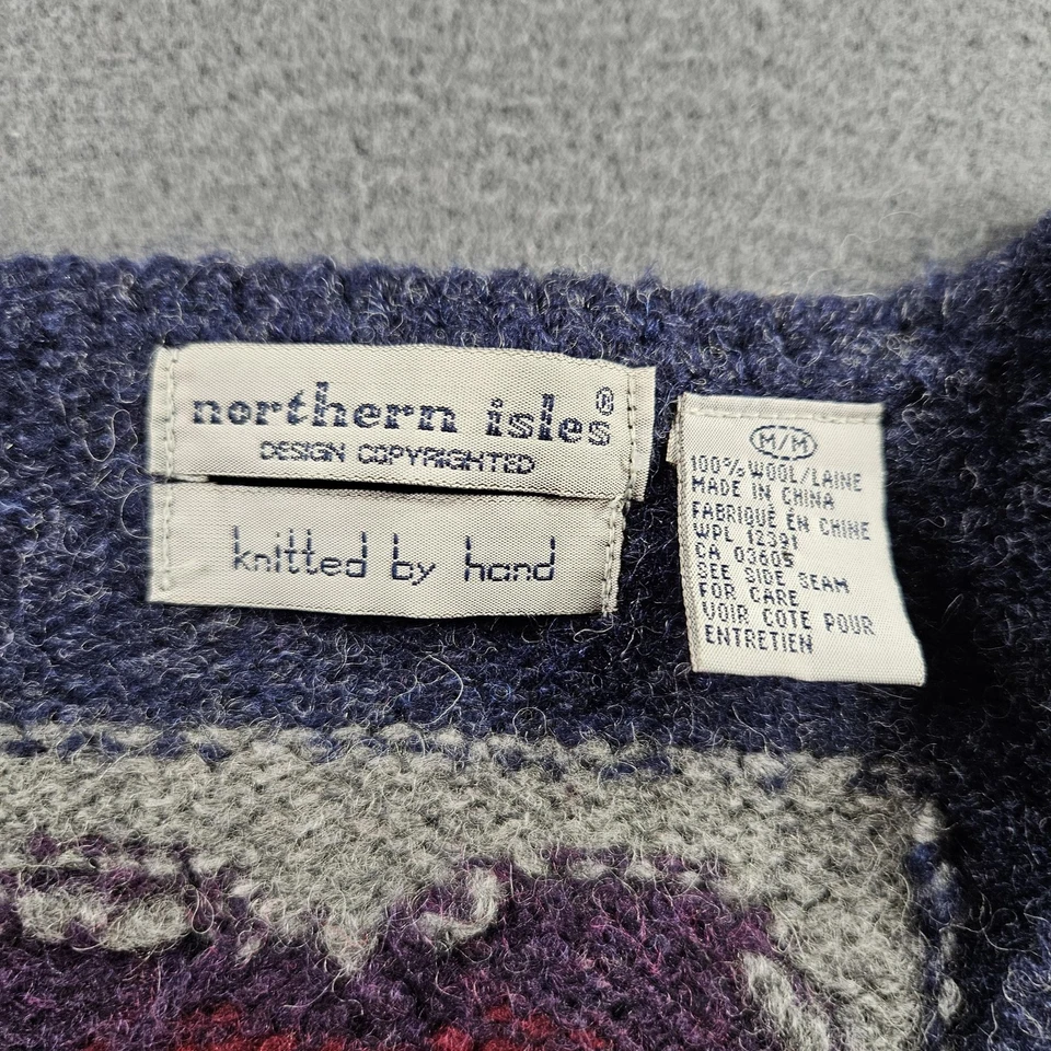 Suéter Northern Isles Mujer Mediano Azul Lana Cárdigan Retazos Árboles de Vacaciones Foto 4 de 4