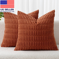 Fall Pack of 2 Corduroy Decorative Throw Pillow Covers 18X18 Inch Soft Boho Stri
