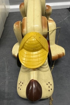 Vintage 70'S HASBRO DIGGER the DOG Windup Pull Toy Yellow Hat Hound Dog