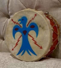 Vintage Native American Style Children s Handmade Rawhide Drum 8.5 Bells Look
