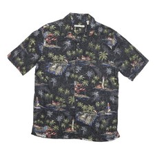 Camicia Hawaii Nera Da Uomo BATICK BAY In Raso Con Stampa Tropicale Casual