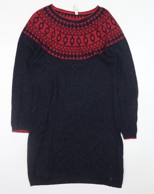 Weird Fish Damen blau rot Fair Isle Strick Pullover Kleid Gr. 14