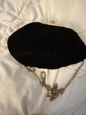 Black Velvet Evening Bag Clutch Gold Tone Frame Chain Strap Purse