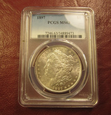 1897 MORGAN DOLLAR MS63 PCGS *** BLAST WHITE SILVER DOLLAR CERTIFIED MINT STATE