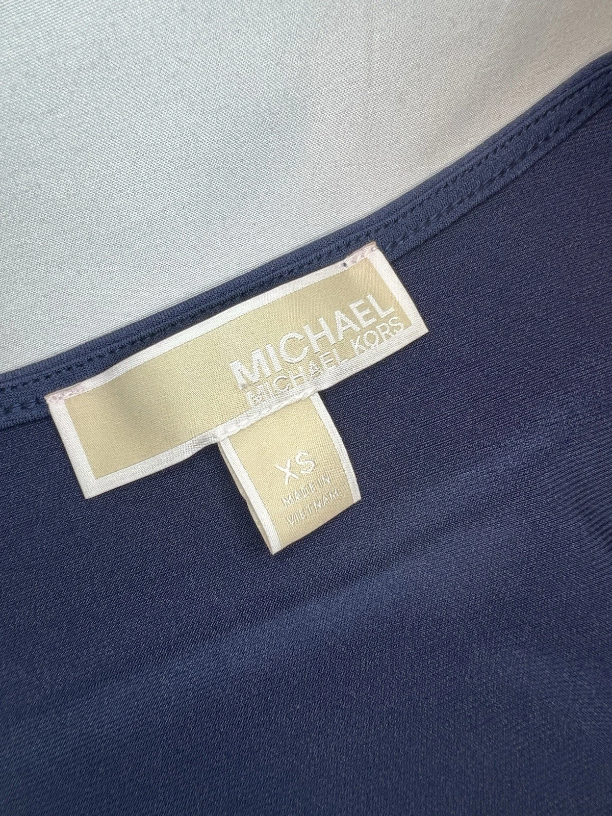 Abito donna Michael Kors blu navy senza maniche scollo a V con cerniera oro taglia XS