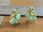 Vintage LISNER Costume Jewelry - Gold And Light Green Rhinestone Earrings
