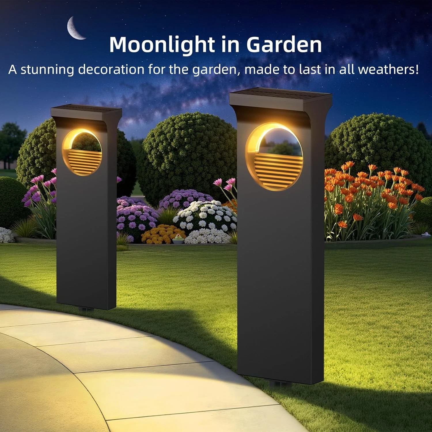 4Pack Solar Pathway Lights Outdoor Moon Shaped Landscape Solar Powered Decor US