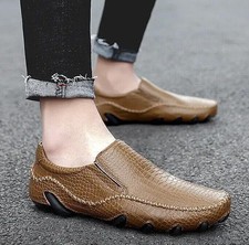 Chic Men s Leather Round Toe Non-slip Loafers Casual Work Outdoor Driving Shoes
