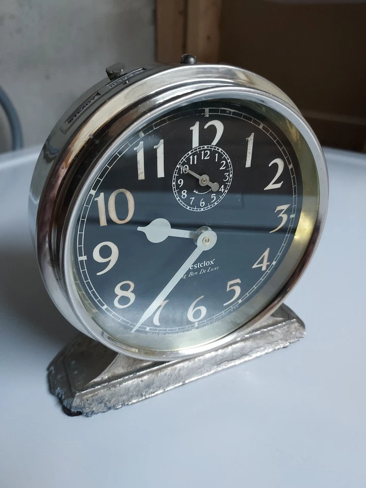 Antiguo reloj despertador Westclox Big Ben De Luxe 1927 acabado níquel pátina demasiado fresca Foto 2 de 4