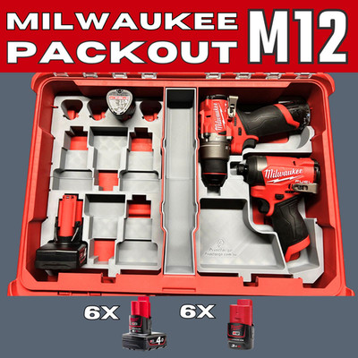 Milwaukee M12 Dual-Tool Packout Insert - Drill / Impact + 8-Battery Holder