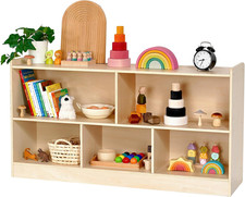 Wooden Toy Shelf for Kids, Montessori Book  Toy Organizer with Open Shelving, 5