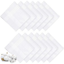 12 Pack Cotton Handkerchiefs 16X16 Inch White Classic Pocket Hankies
