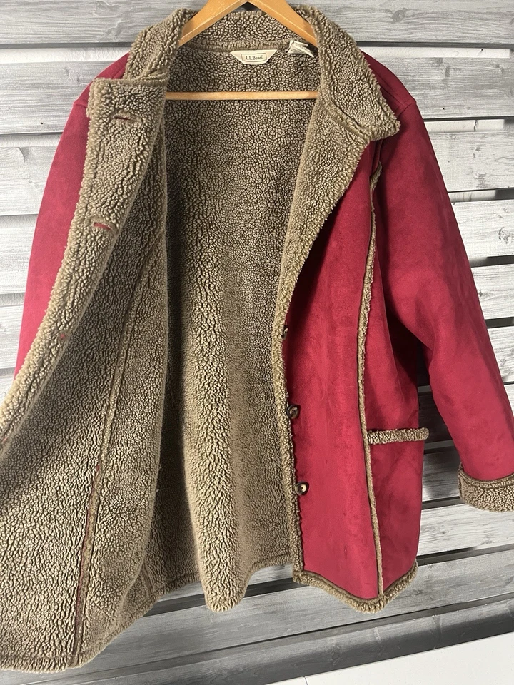 Gabardina Eddie Bauer para mujer XL roja imitación gamuza Sherpa polar forrada chaqueta Foto 4 de 4