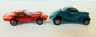 Lot of  2 Vintage Redline Hot Wheels. Red Custom Corvette, Bright Aqua 36 Ford