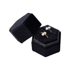 1pc Black Velvet Wedding Rings box Hexagon Engagement Jewelry Ring