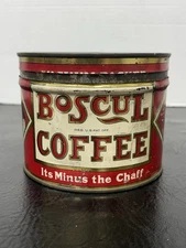Vtg Boscul Coffee Key Wind Tin Can w/Lid One Pound Butler Served