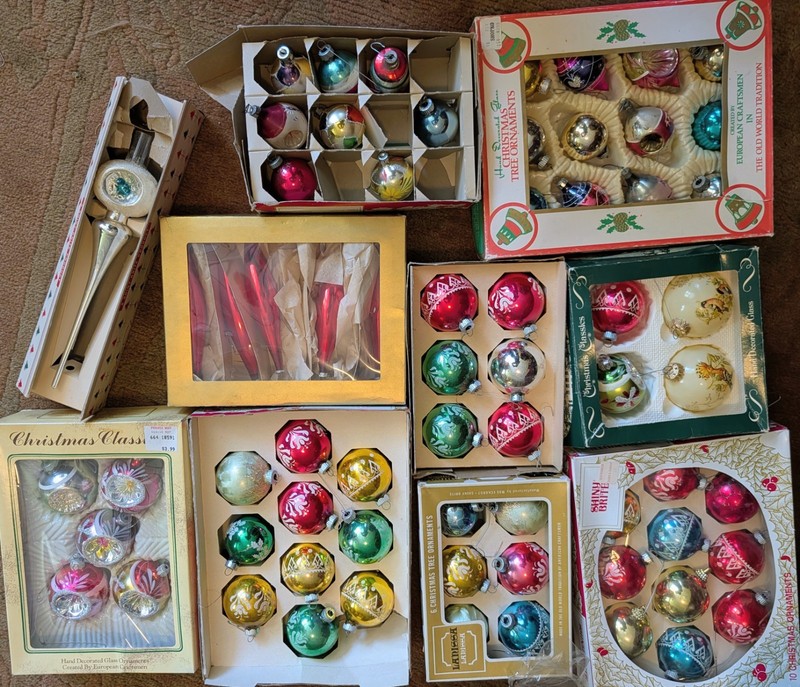Lot Of 68 Vintage Christmas ornaments & Tree Topper Shiny Bright W. Germany L@@K