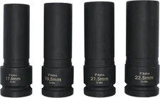 78204 4-Piece 1/2" Drive 1/2 Size Thin Wall Lug Nut Socket Set - 17.5-22.5mm