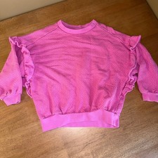 Tea Collection Girls Pink Polka Dot Ruffle Sweatshirt Size 6 Cotton French Terry