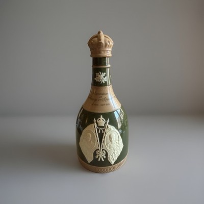 Antique Copeland Stoneware Whiskey Decanter George V/Queen Mary Coronation C1911