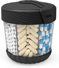 Large Pill Dispenser, Portable Bottle Organizer for 7 Vitamins, Black
