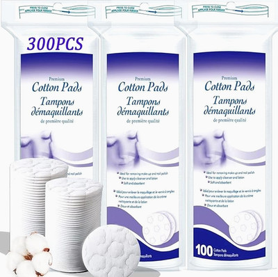 Premium Cotton Pads for Face, 300 Count Round Makeup Remover Pads, 100% Pure & N